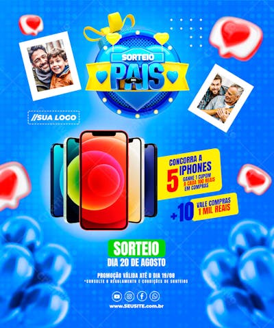 ENCARTE SORTEIO DOS PAIS DATA COMEMORATIVA REDES SOCIAIS