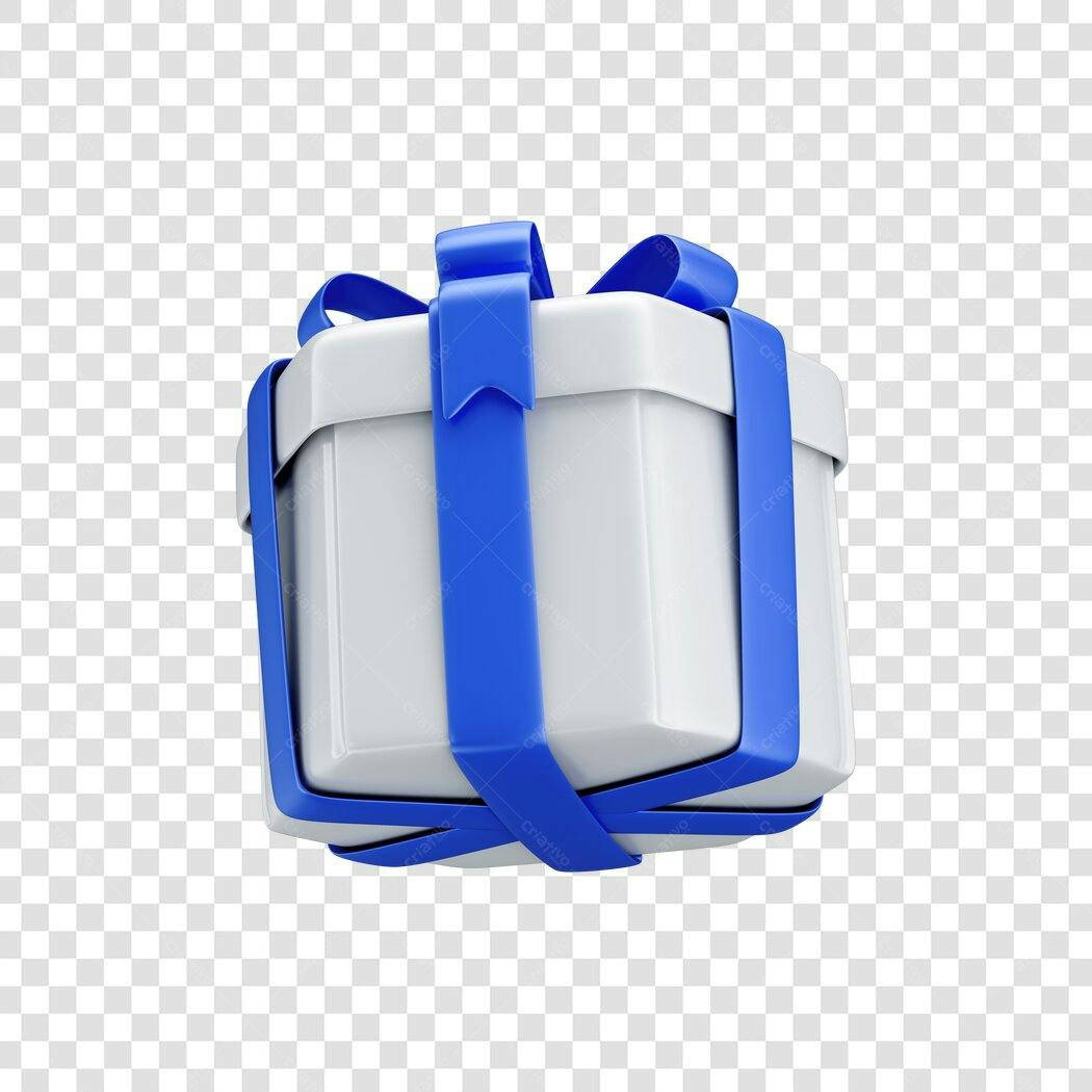 Icone Presente Caixa Branca com Fita Azul PNG com fundo transparente