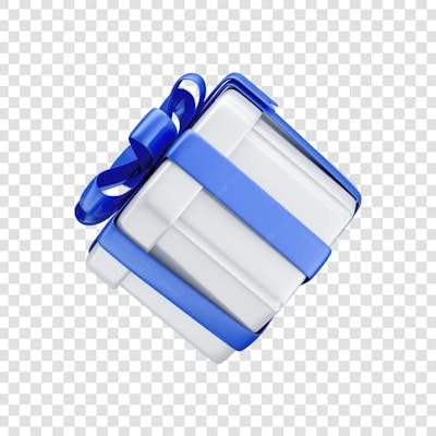 ASSET 3D - EMBALAGEM DE PRESENTE BRANCA SEXTAVADA COM LAÇO AZUL E FUNDO ISOLADO (2)
