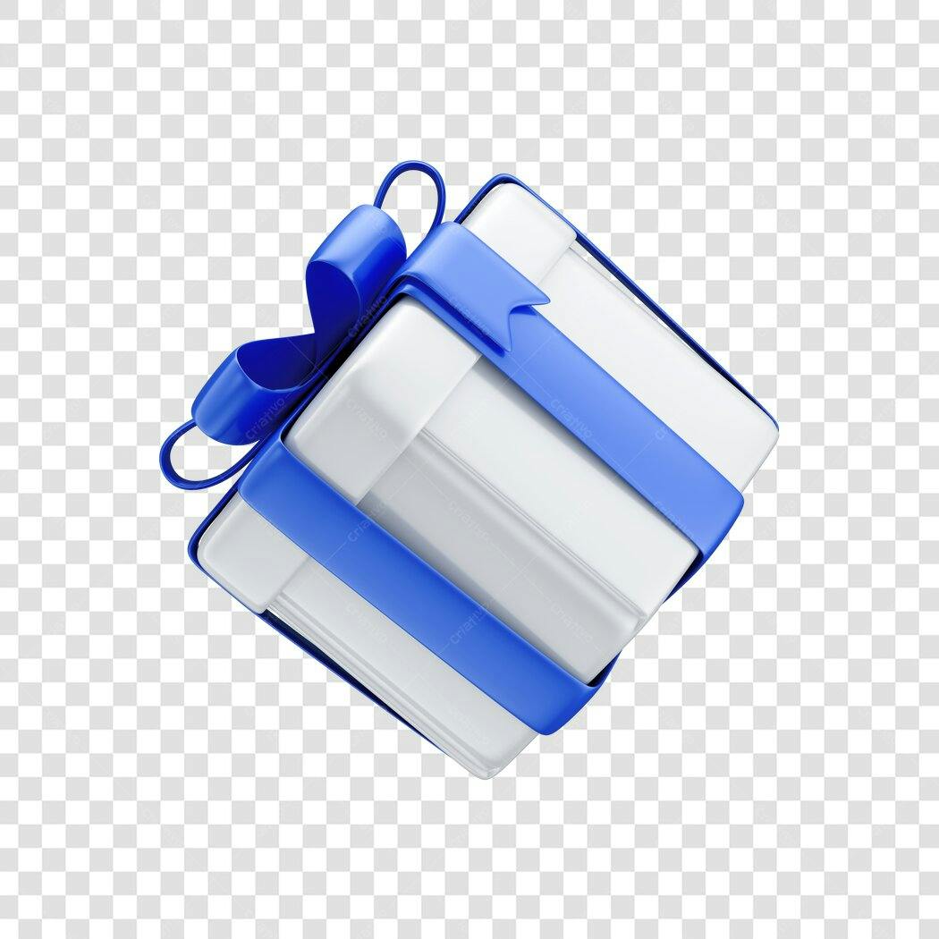 Icone Presente Azul e Branco PNG com fundo transparente