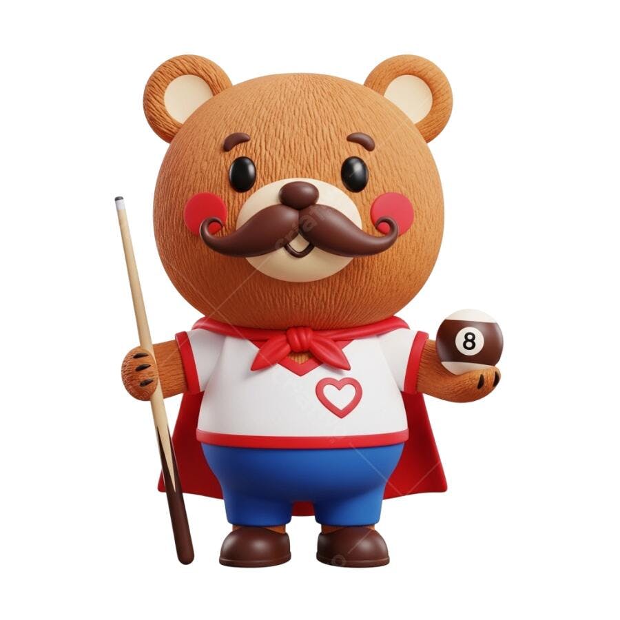 Mascote Urso Bilhar PNG com fundo transparente