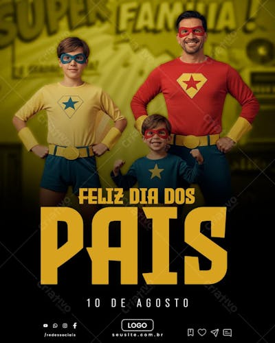 FLYER FELIZ DIA DOS PAIS VINTAGE HERÓI DE QUADRINHOS