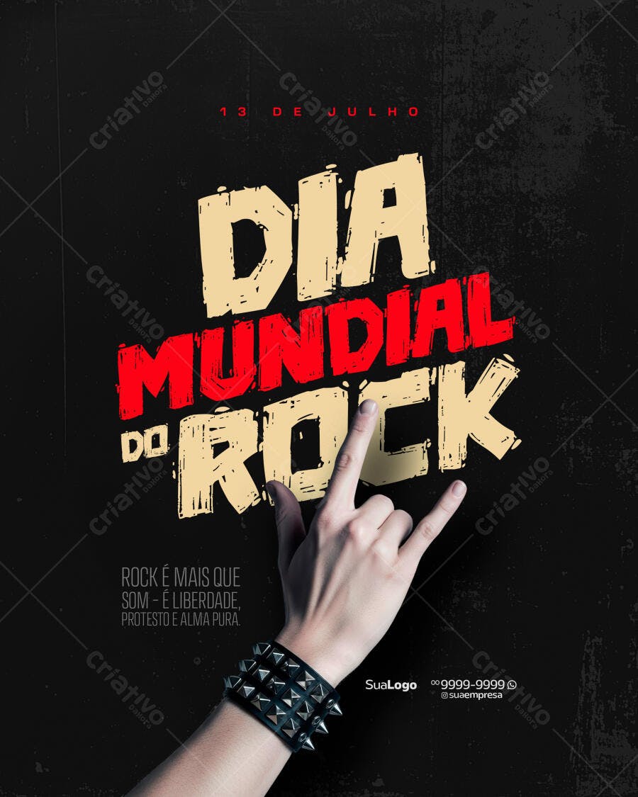 Flyer Dia Mundial do Rock 13 de Julho PSD Editável