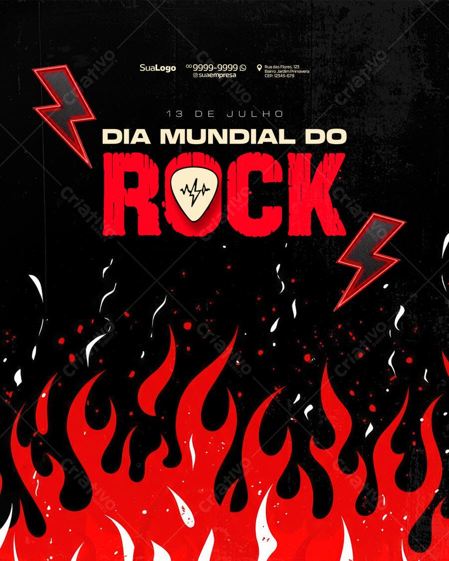 Flyer Dia Mundial do Rock 13 de Julho PSD Editável