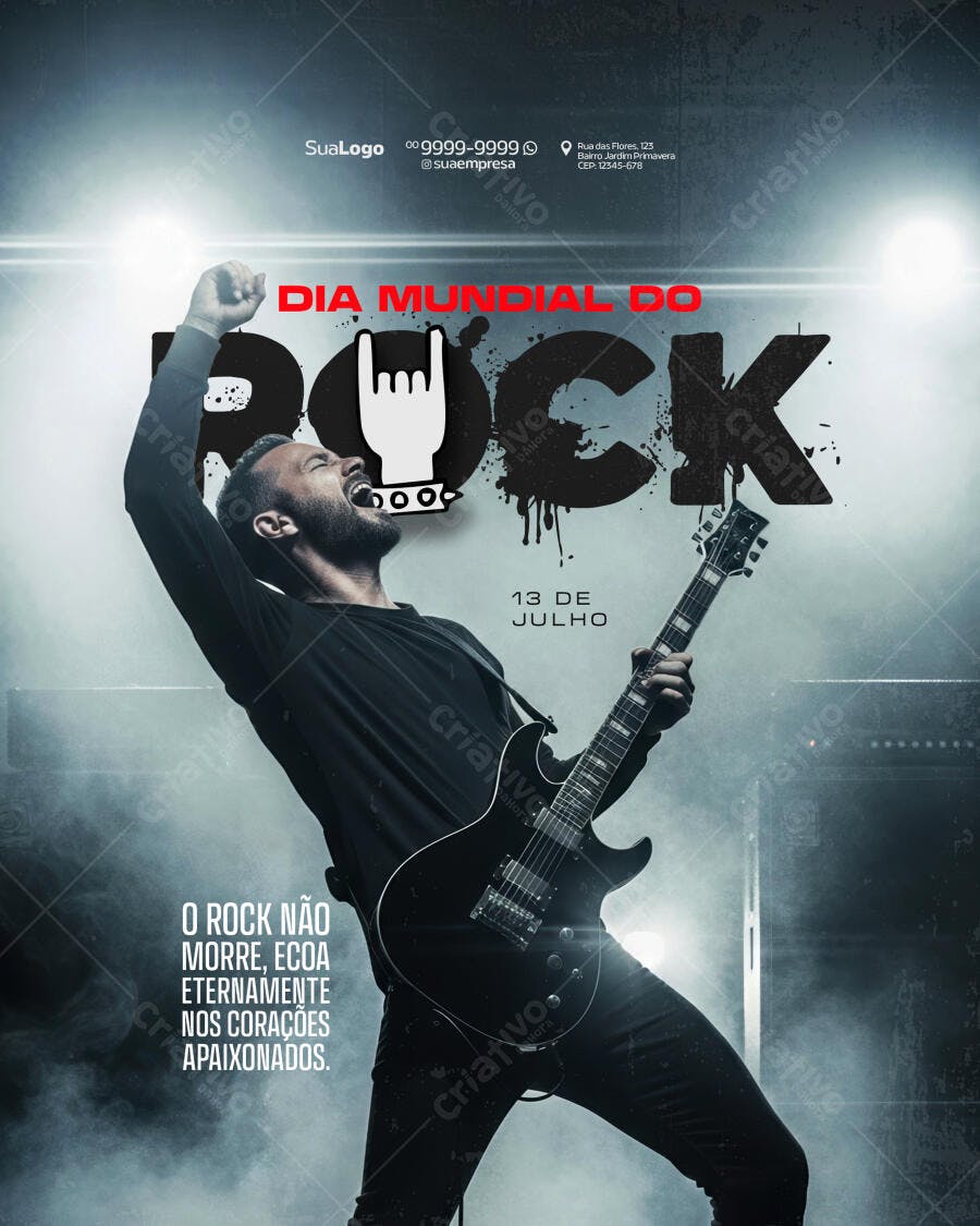 Flyer Dia Mundial do Rock 13 de Julho PSD Editável