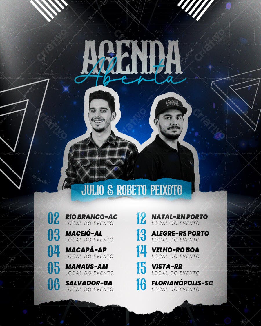 Flyer para Turnê Musical Julio & Roberto Peixoto PSD Editável
