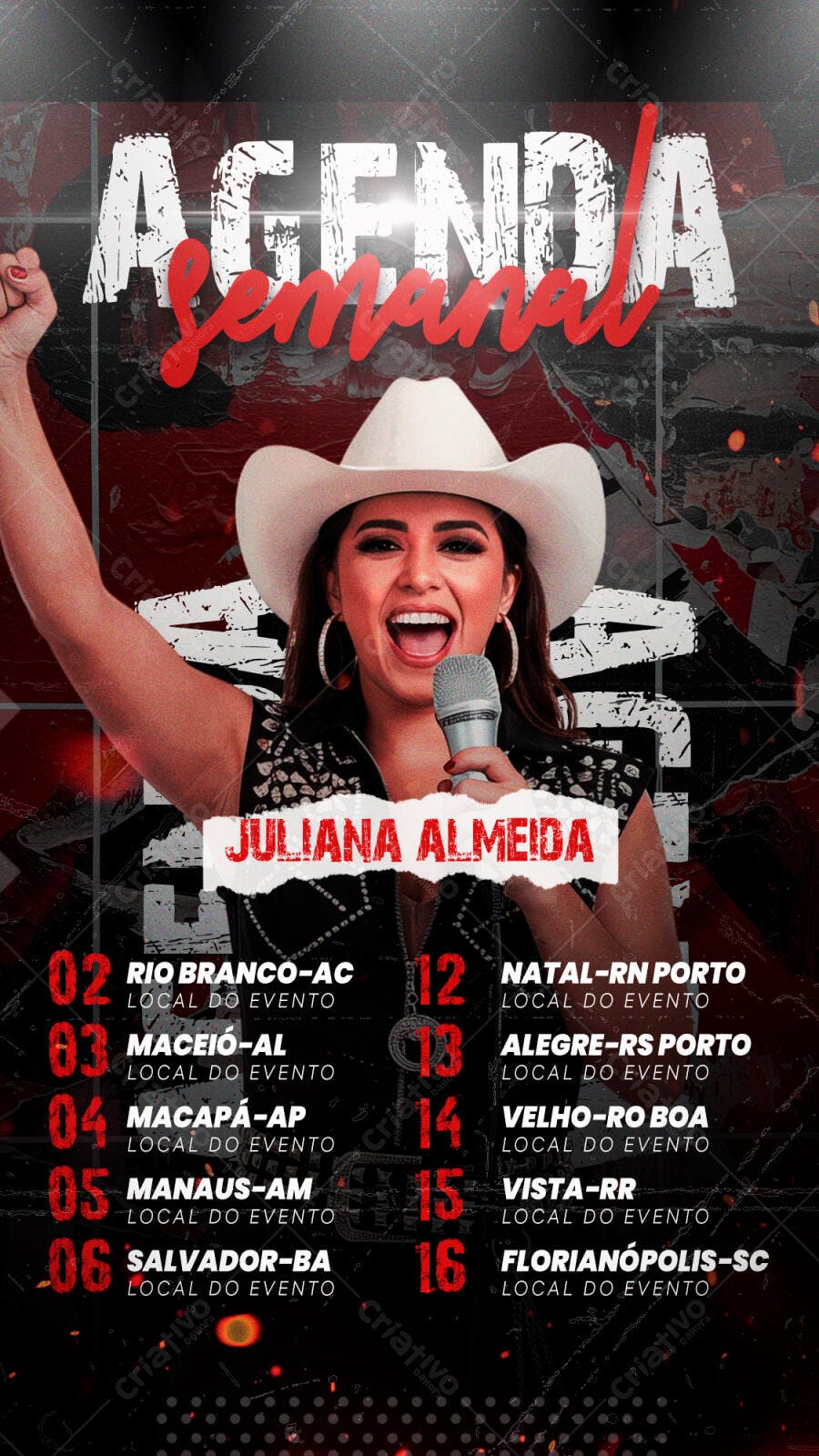 Flyer Agenda de Shows Juliana Almeida PSD Editável