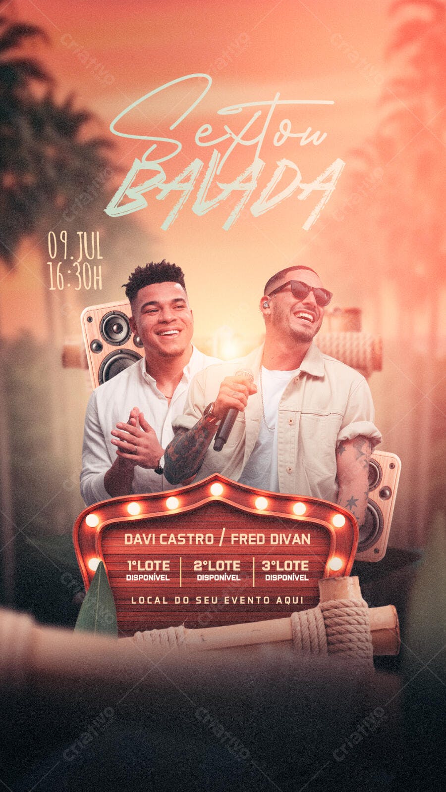 Flyer para Show Musical Davi Castro e Fred Divan PSD Editável