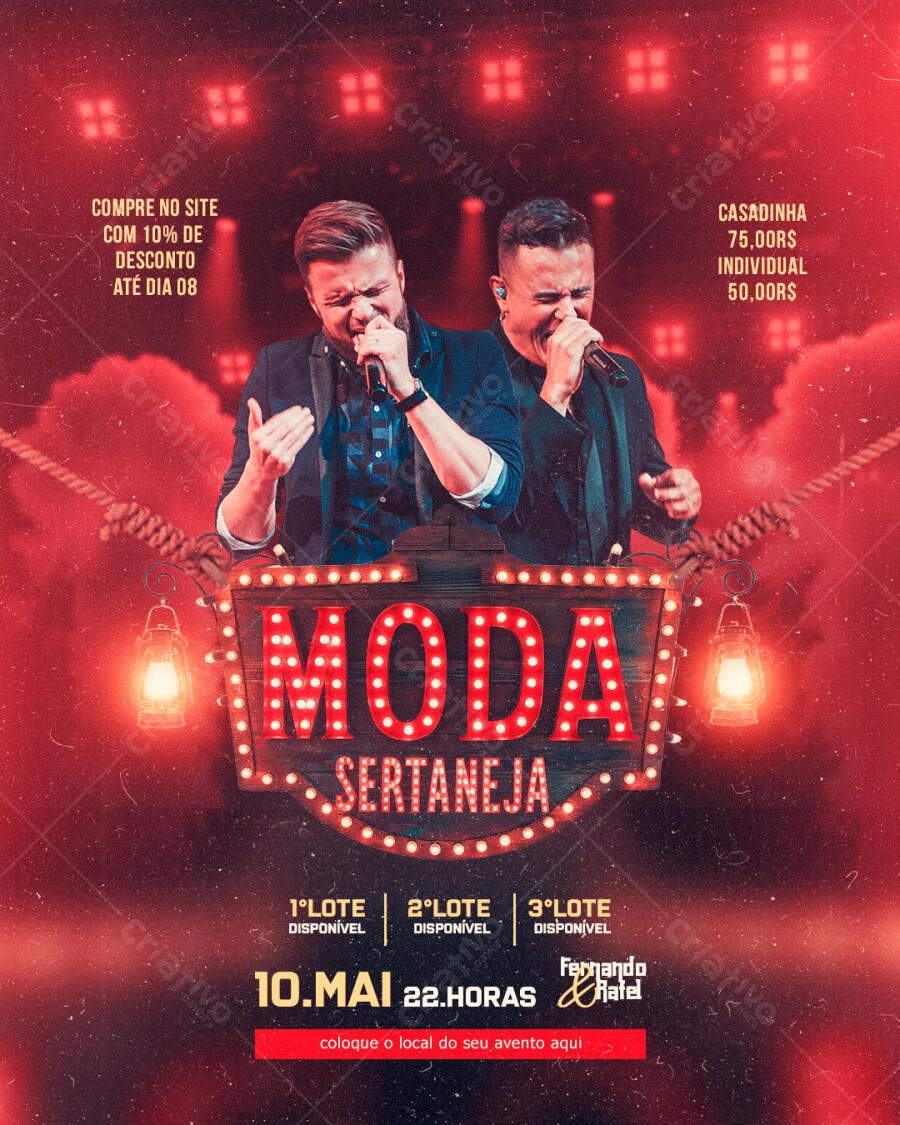 Flyer para Show de Moda Sertaneja 10 de Maio PSD Editável