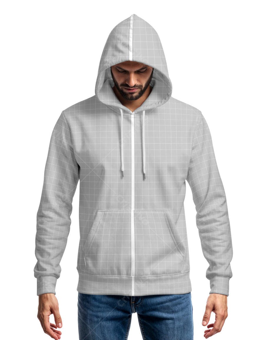 Mockup Camiseta com Capuz Cinza: Modelo Masculino