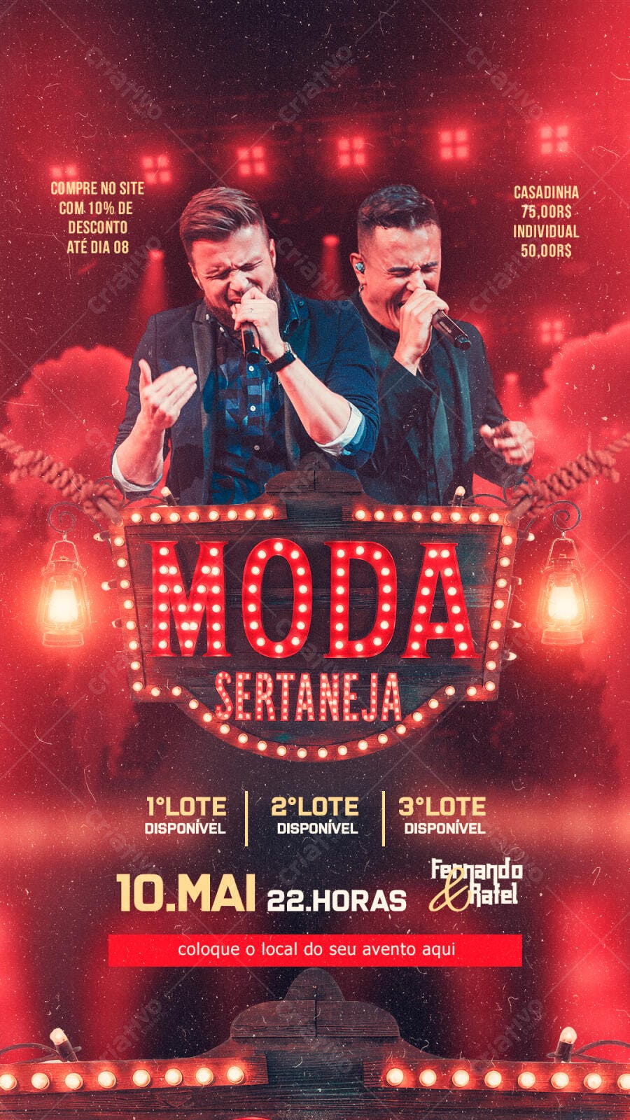 Flyer para Show Moda Sertaneja 10 de Maio PSD Editável