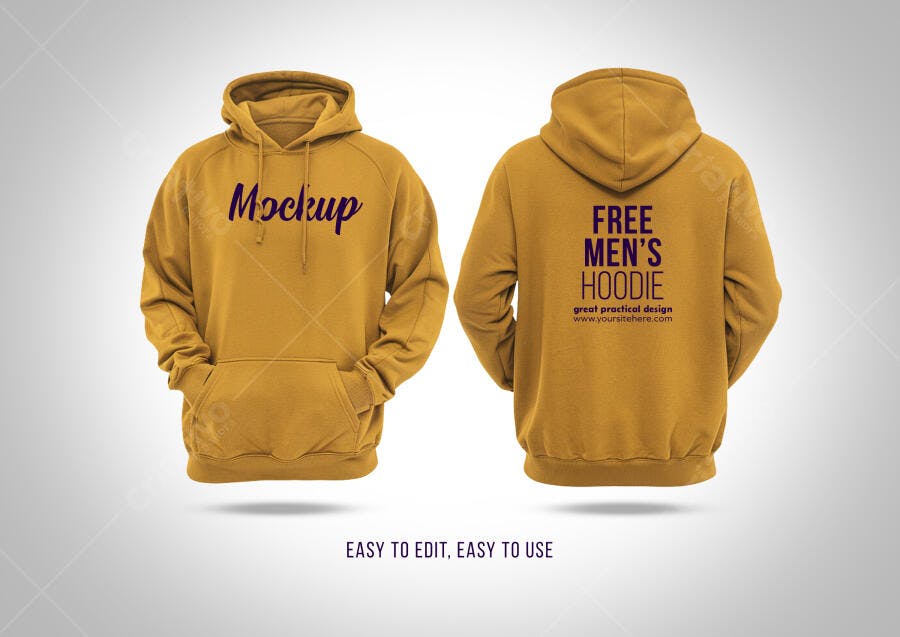 Mockup de Moletom Masculino Mostarda - Vista Frontal e Traseira