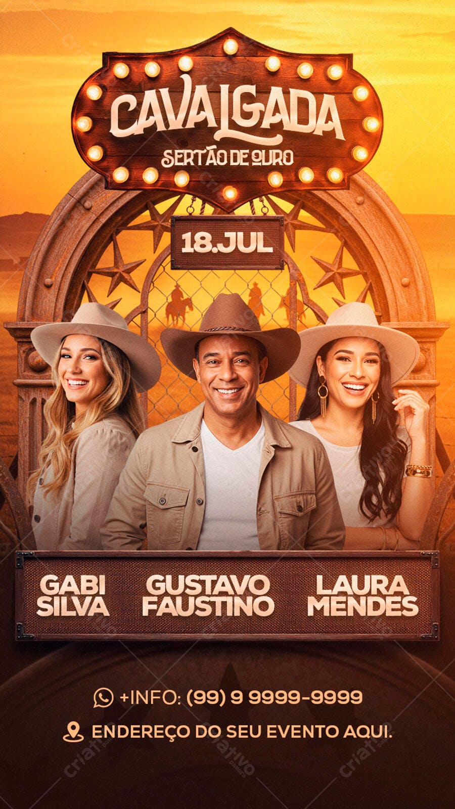 Flyer Cavalgada Sertão de Ouro 18 Julho PSD Editável
