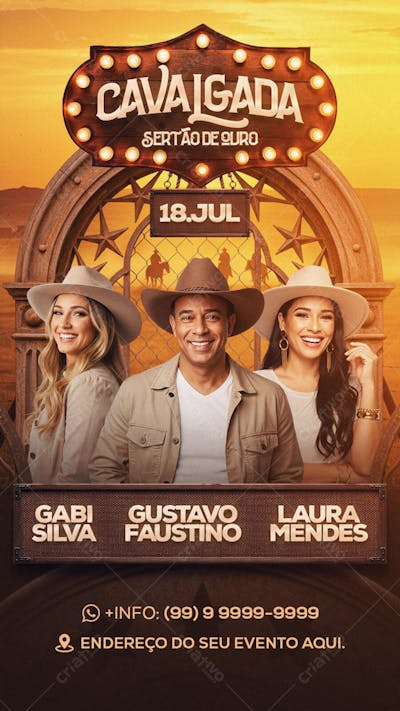 Flyer Cavalgada Sertão de Ouro Story PSD Editavel