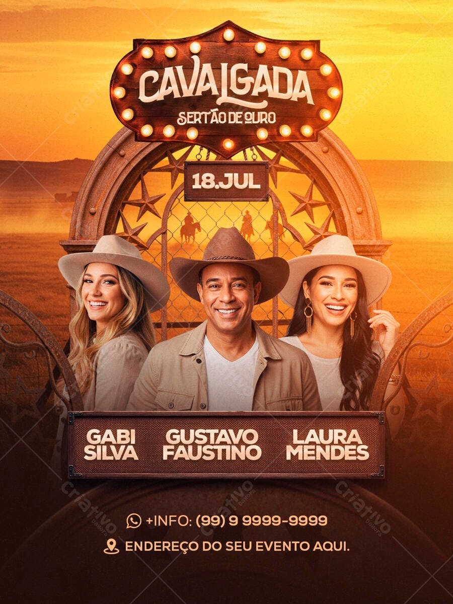Flyer Cavalgada Sertão de Ouro 18 Julho PSD Editável