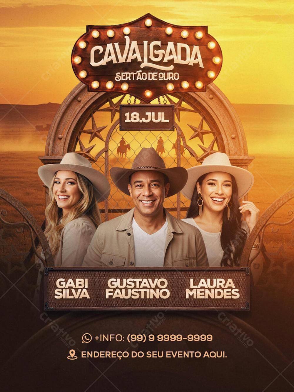 Flyer Cavalgada Sertão de Ouro Feed PSD Editavel