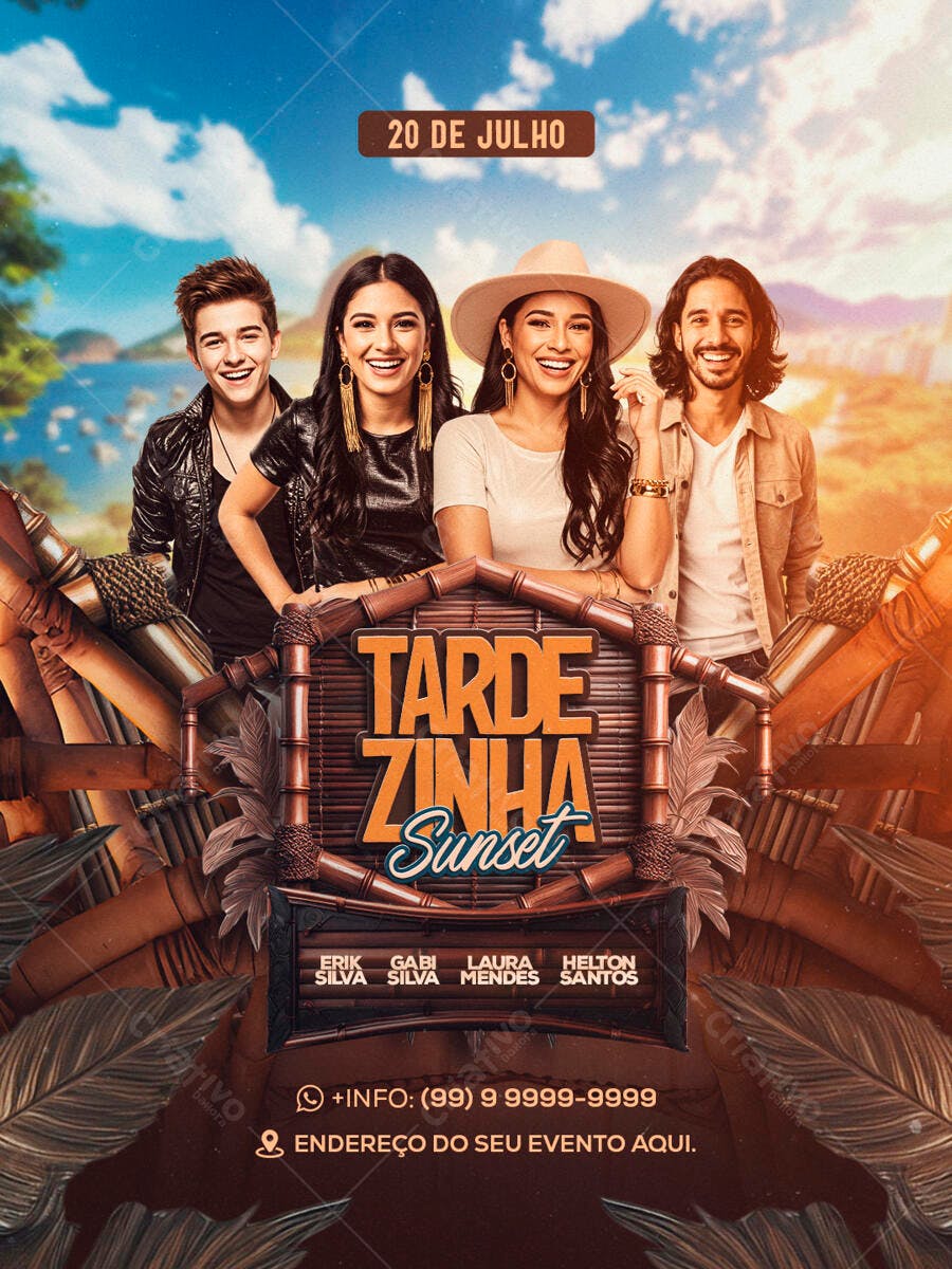 Flyer para Festa Sunset 20 de Julho PSD Editável