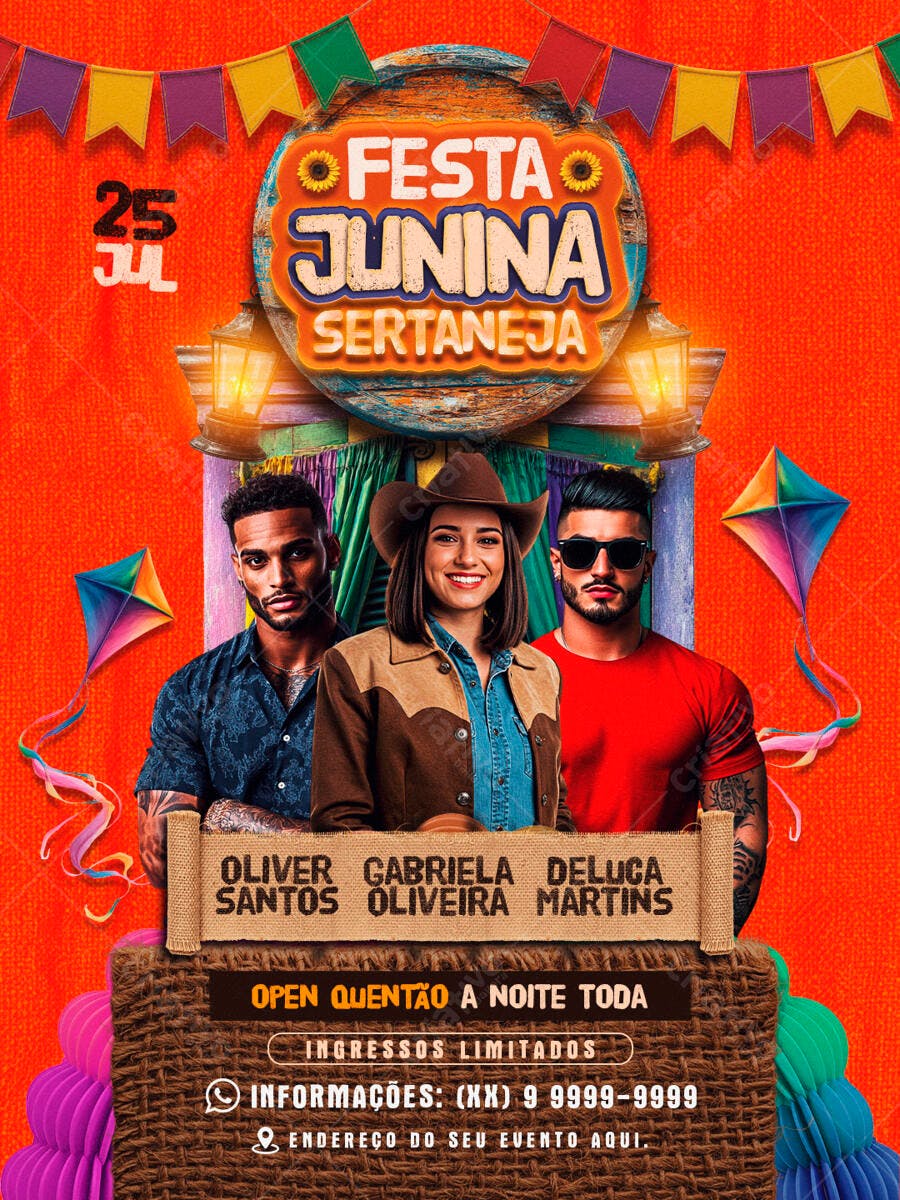Flyer Festa Junina Sertaneja 25 Jul PSD Editável