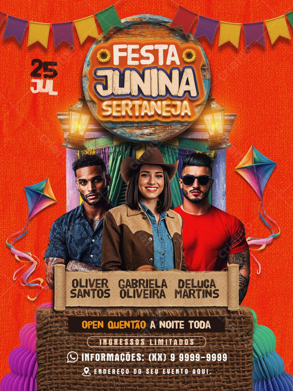Flyer Festa Junina Sertaneja Feed PSD Editavel