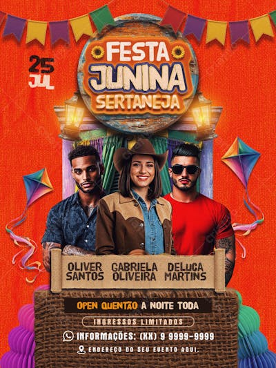 Flyer Festa Junina Sertaneja Feed PSD Editavel
