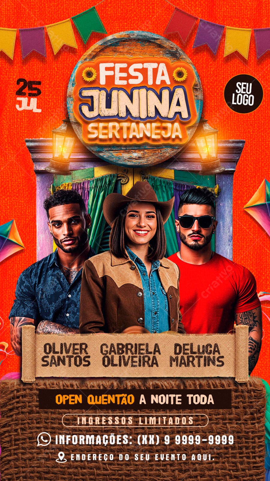 Flyer Festa Junina Sertaneja 25 Julho PSD Editável