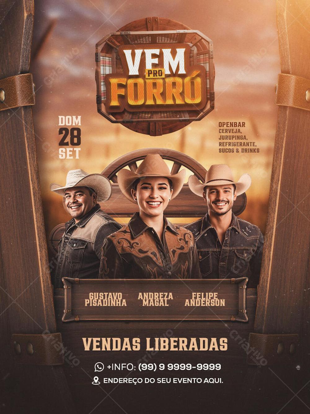 Flyer Vem pro Forró Feed PSD Editavel