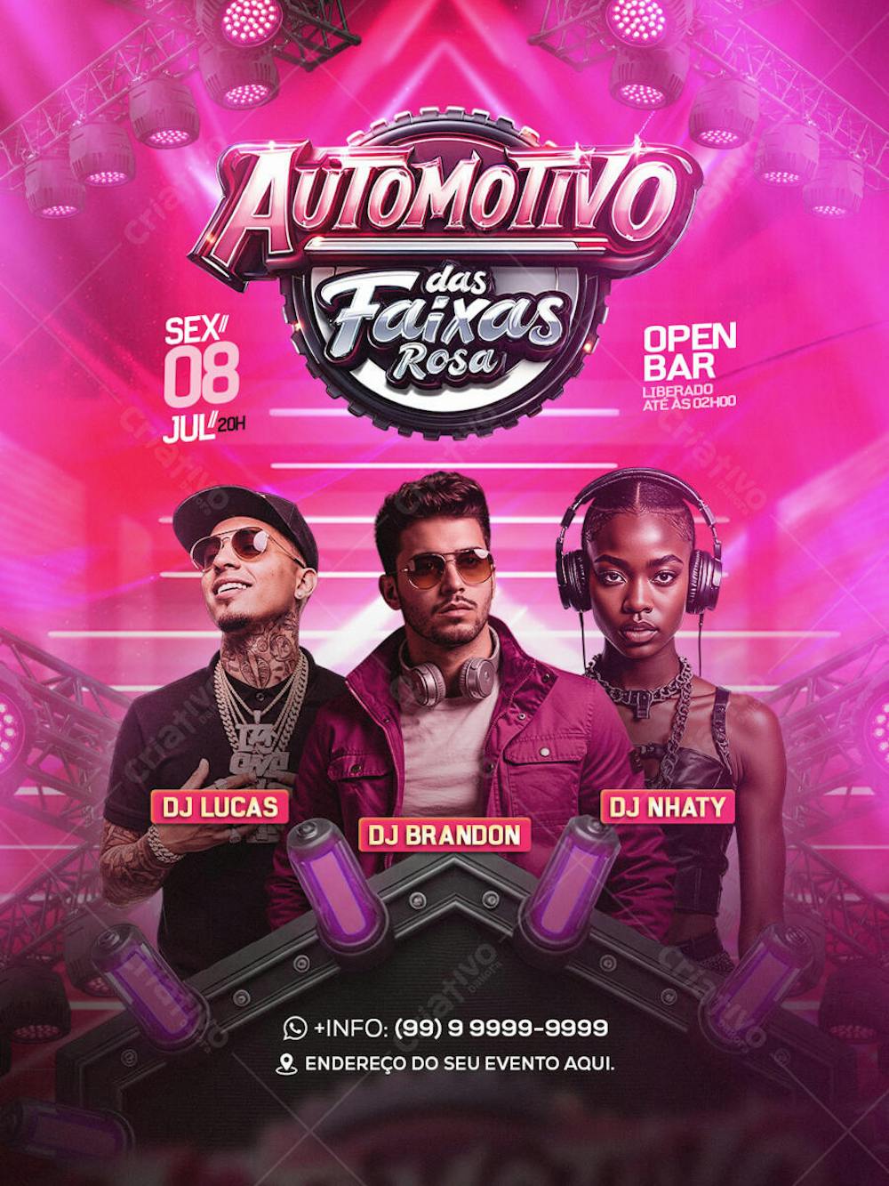 Flyer Automotivo das Faixas Rosa Feed PSD Editavel