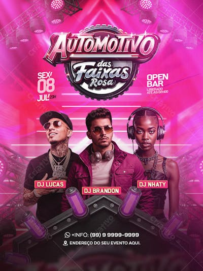 Flyer Automotivo das Faixas Rosa Feed PSD Editavel