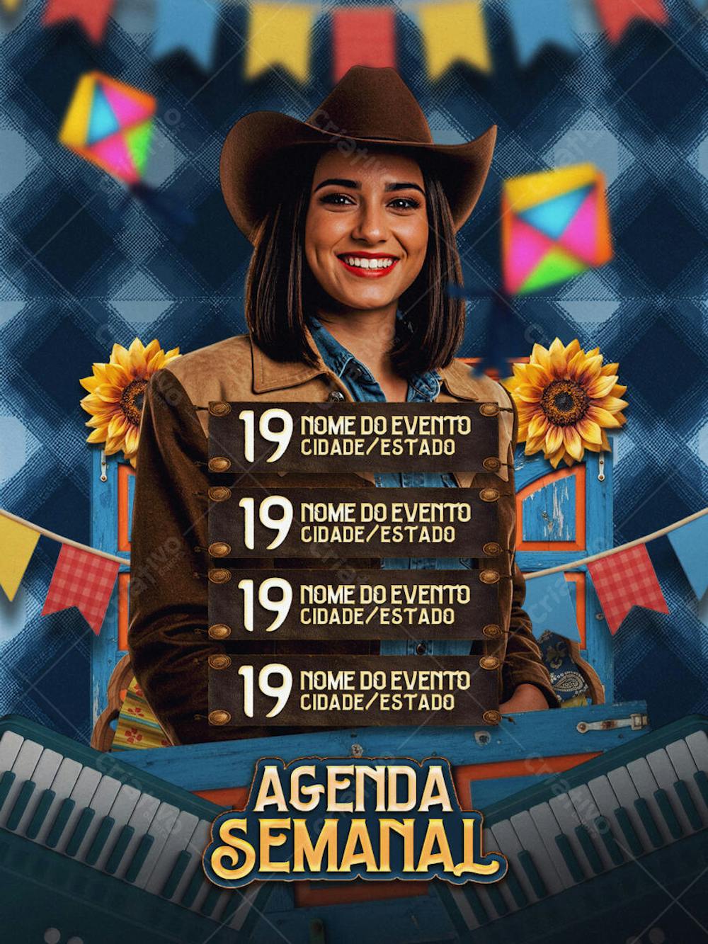 Flyer Agenda Semanal Junina2 Feed PSD Editavel
