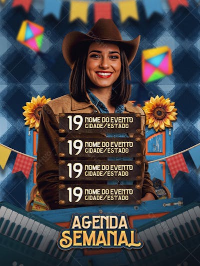 Flyer Agenda Semanal Junina2 Feed PSD Editavel