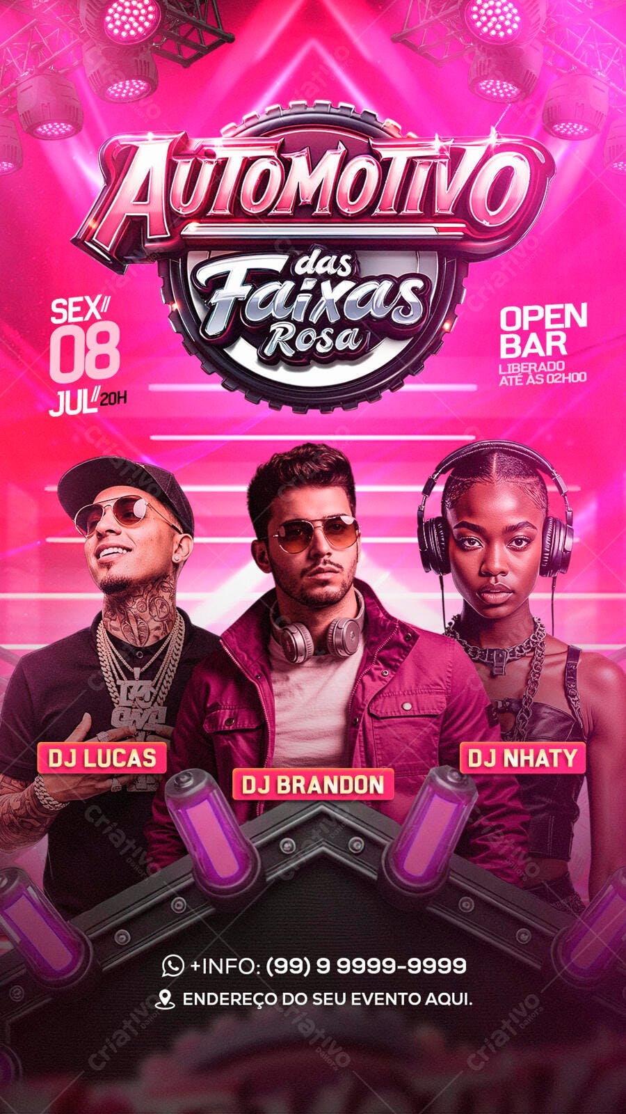Flyer Festa Automobilística das Faixas Rosa PSD Editável