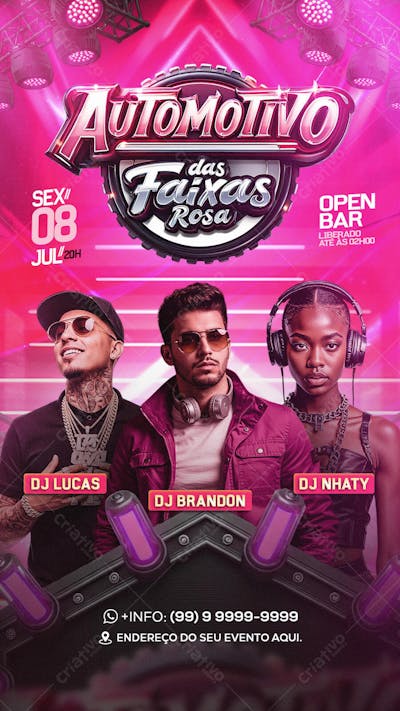 Flyer Automotivo das Faixas Rosa Story PSD Editavel