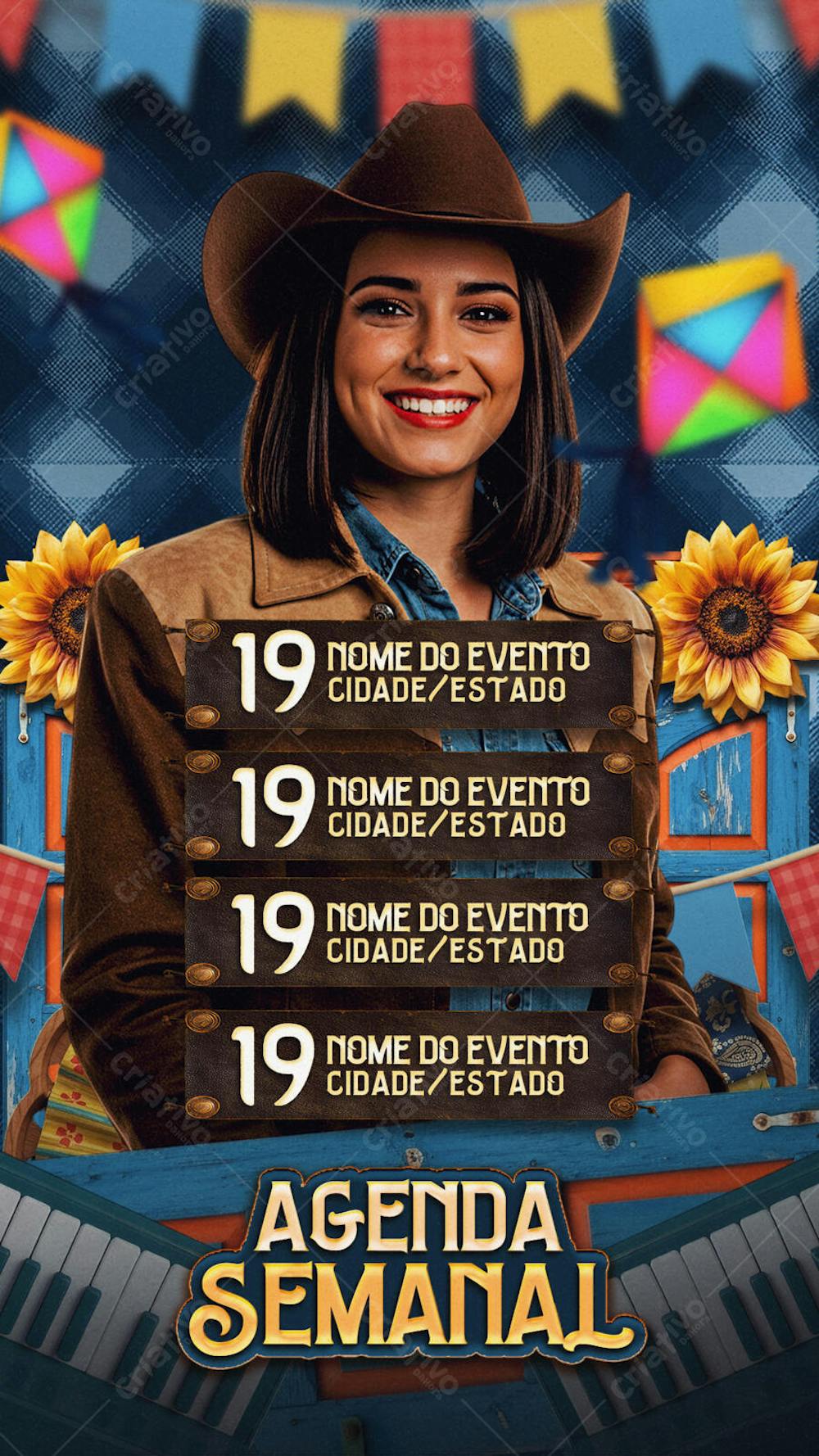 Flyer Agenda Semanal Junina2 Story PSD Editavel