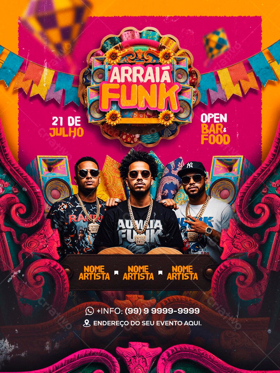 Flyer Festa Junina Arraial Funk PSD Editável