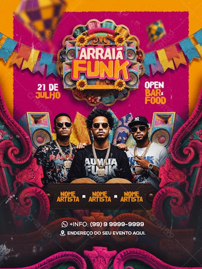 Flyer Arraiá Funk Feed PSD Editavel