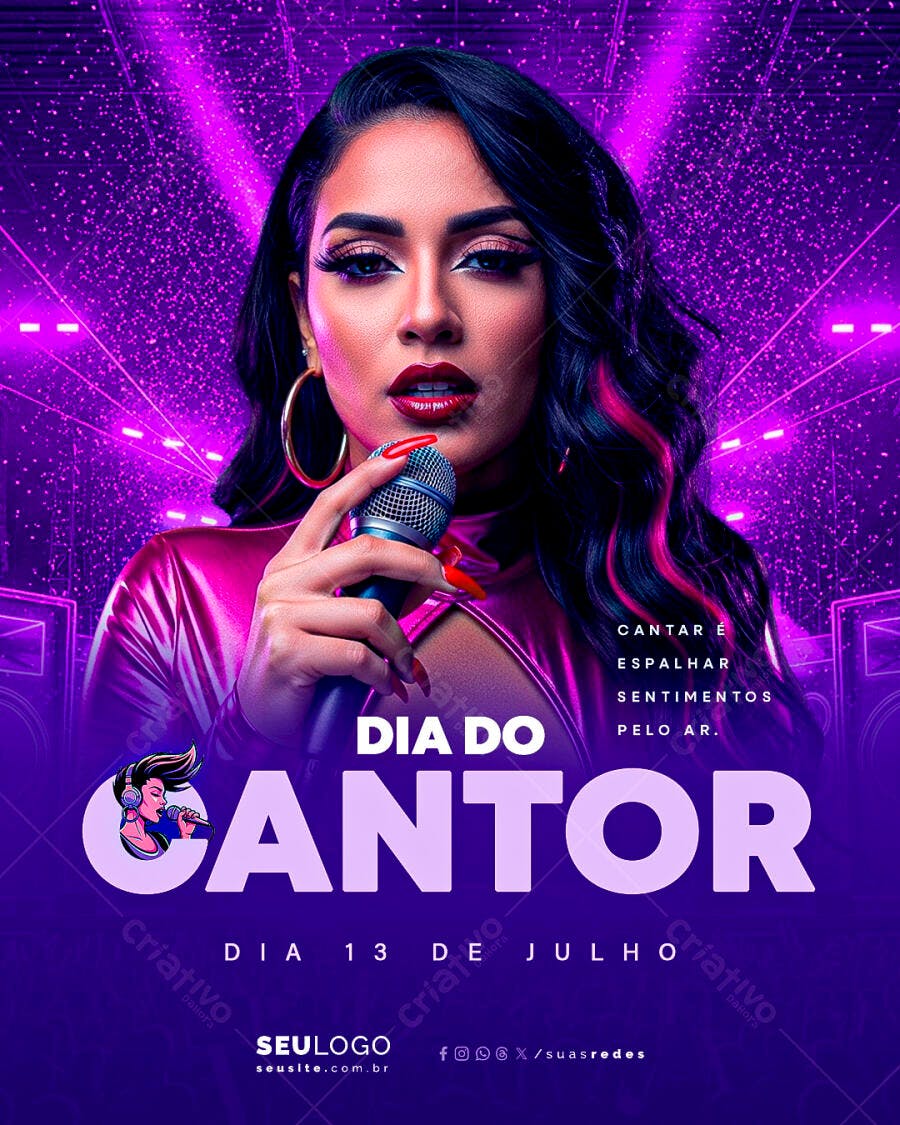 Flyer Dia do Cantor 13 de Julho PSD Editável