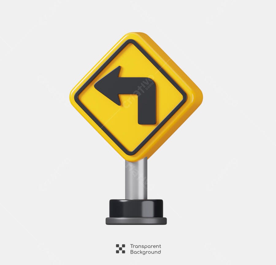 Placa de Sinalização Curva à Esquerda PSD Editável