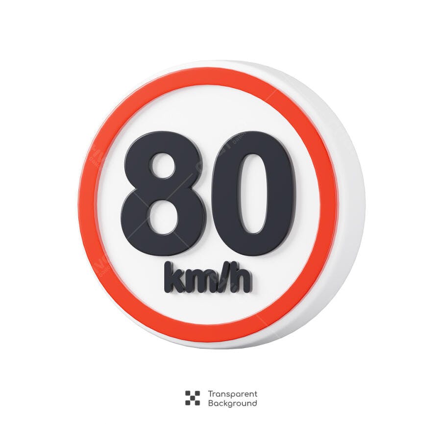 Ícone Sinal de Trânsito 80 km/h PSD Editável