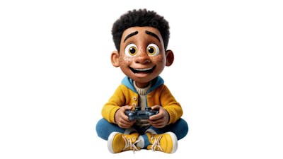 Jovem gamer cartoon ia png