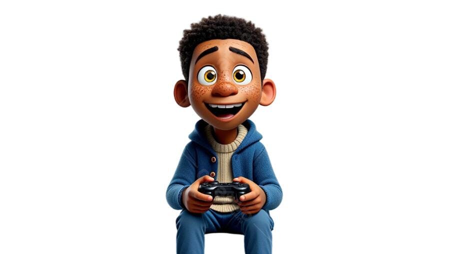 Avatar PNG menino jogando videogame com fundo transparente