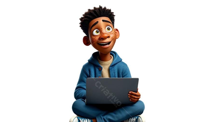 Ilustração PNG com fundo transparente Menino com Notebook