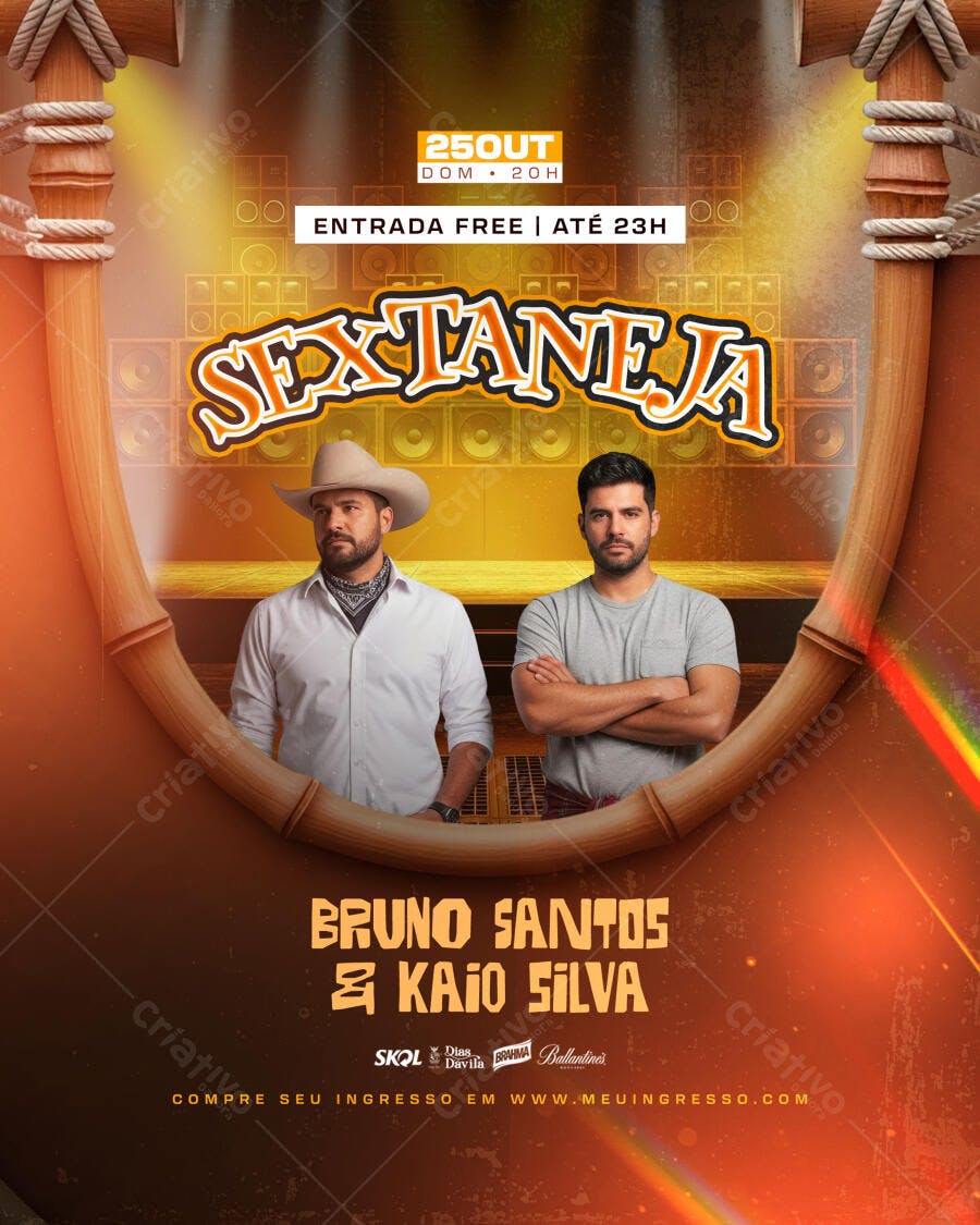 Flyer Sertanejo para Festa 25 Outubro PSD Editável