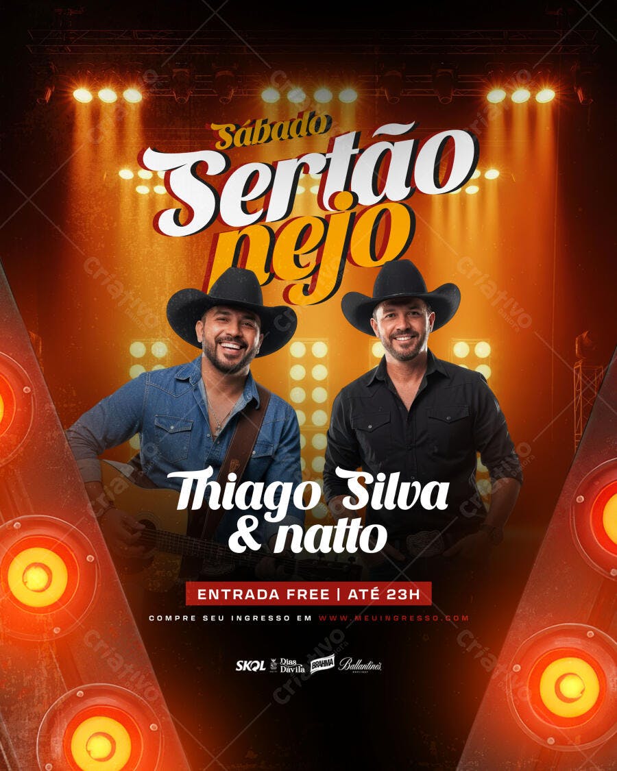 Flyer Sertanejo para Show Thiago Silva & Natto PSD Editável