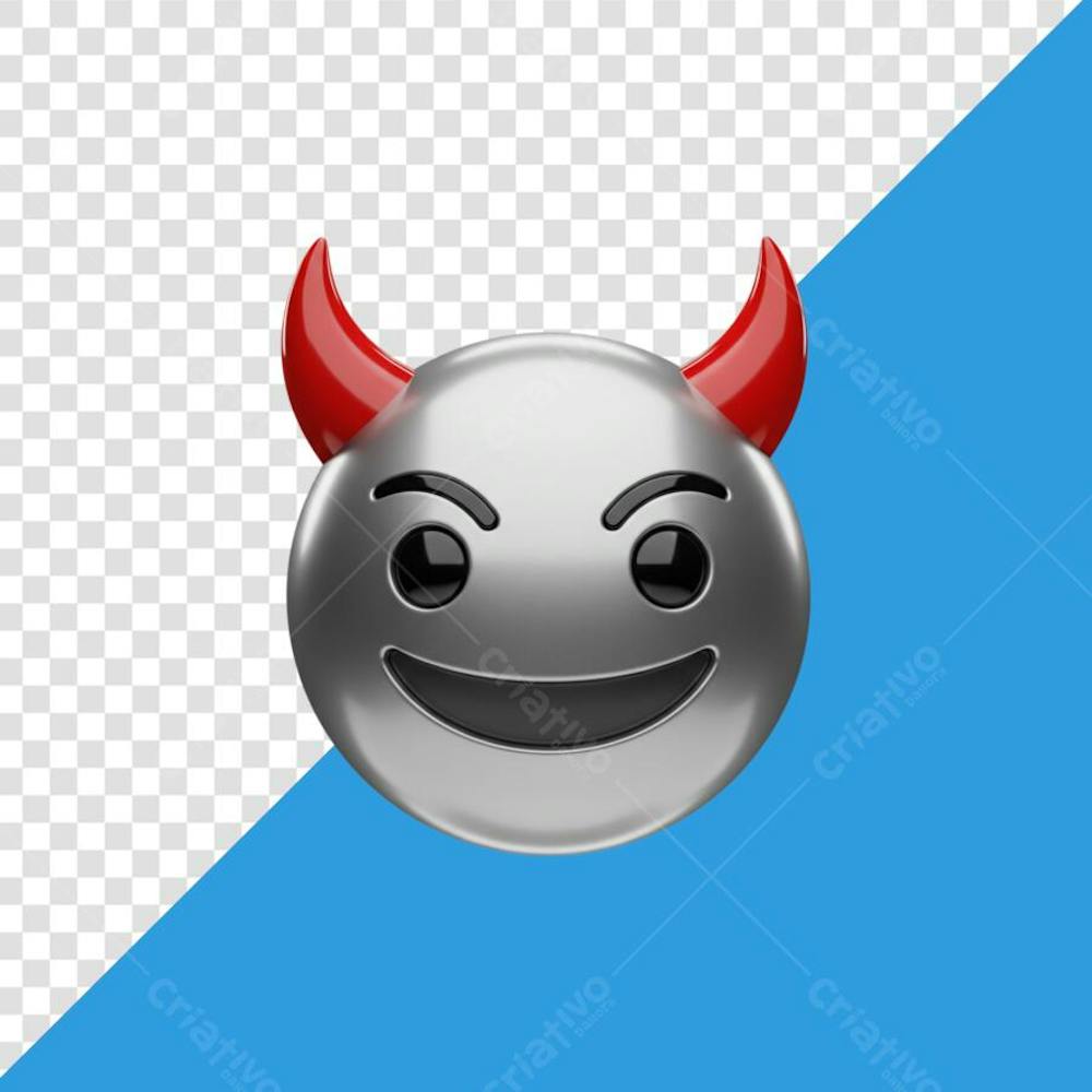3D emoji diabinho metálico png transparente 