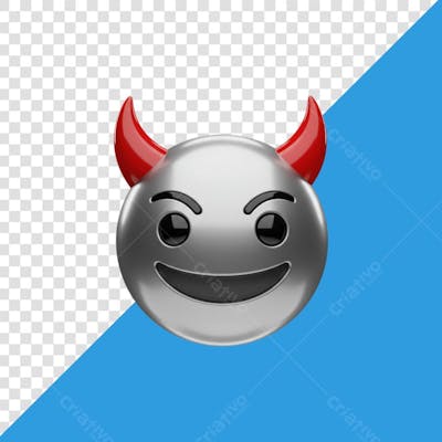3D emoji diabinho metálico png transparente 