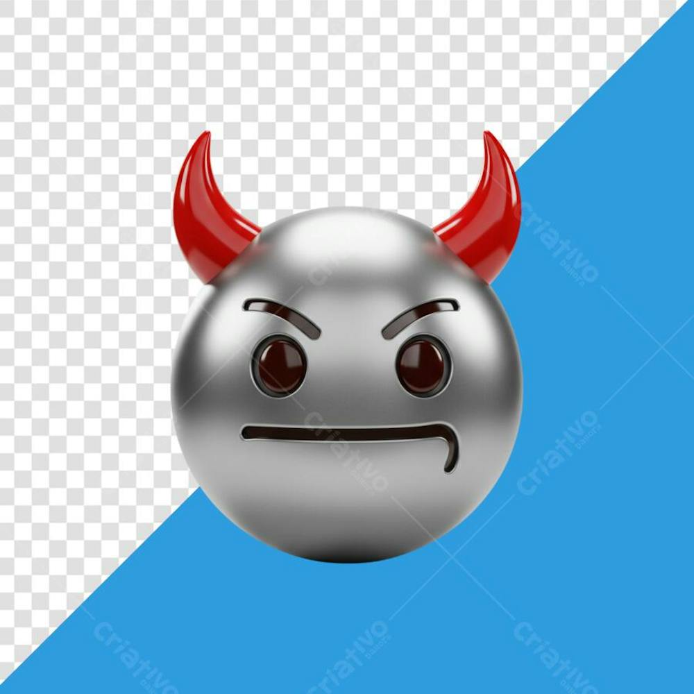 3D emoji diabinho metálico png transparente
