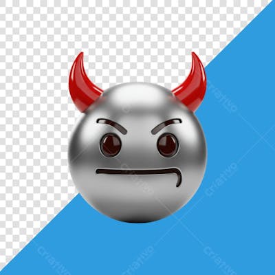 3D emoji diabinho metálico png transparente