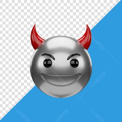 3D emoji diabinho metálico png transparente
