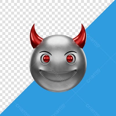 3D emoji diabinho metálico png transparente