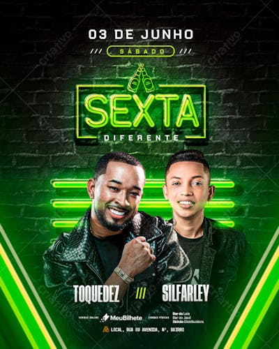 FLYER EVENTO SEXTA DIFERENTE FEED PSD EDITÁVEL
